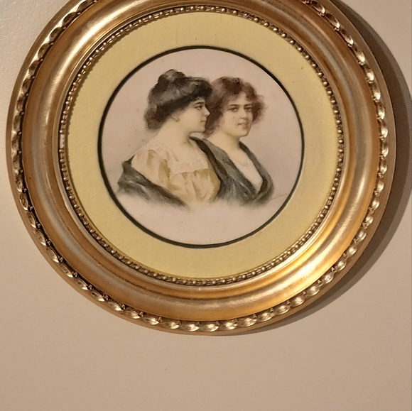 VINTAGE REAR SIGNED WATERCOLOR PAINTING IN 13.5 " A GOLD GILTED ROUND FRAME - Picture 7 of 16